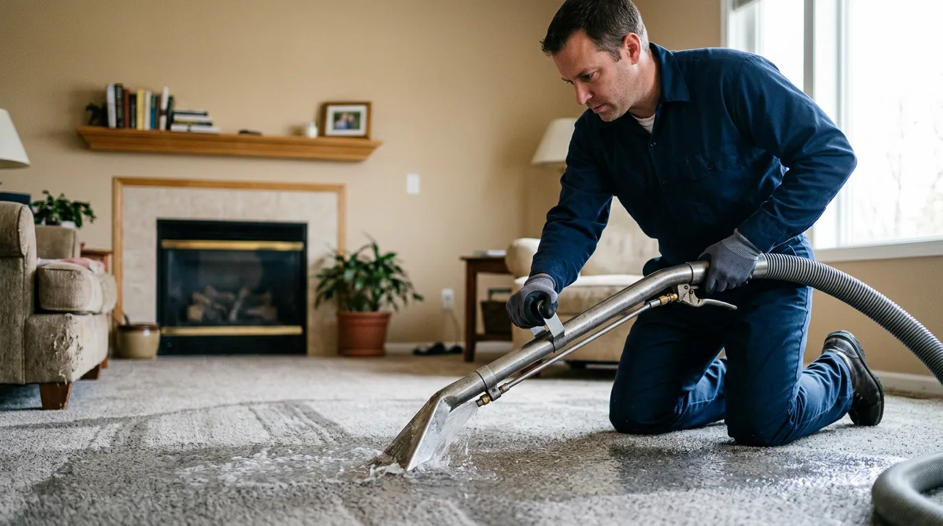 Water damage restoration technician working near Canterbury, CT